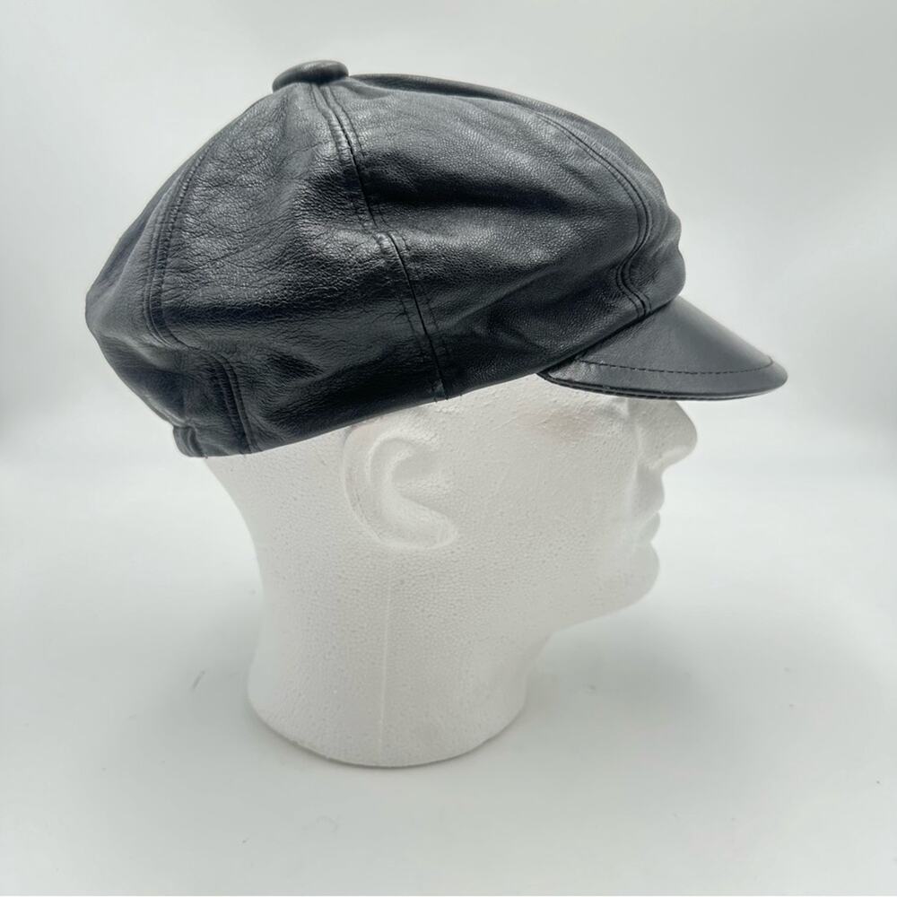 VINTAGE - D. MEUCCI Black Leather Newsboy Cap MEN / WOMEN / UNISEX